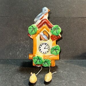 Blue Bird Cuckoo Clock Yellow Wall Pocket Japan Vintage Lusterware, 5"